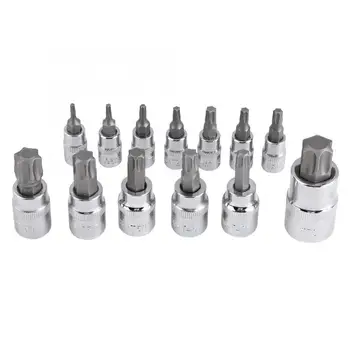 

13Pcs Torx Star Bit Socket Set 1/2inch 3/8inch 1/4inch Drive Chrome-Vanadium Steel