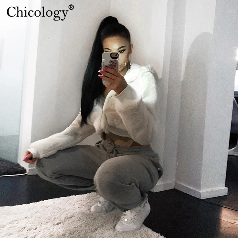 Chicology Женское пальто с меховым капюшоном и длинным рукавом, бархатное бархат, ветровка, теплая верхняя одежда, осенняя зимняя кроп Топ, повседневная одежда