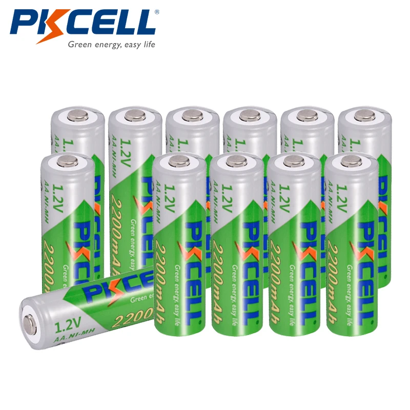 12 x PKCELL AA Батарея никель-металл-гидридного Перезаряжаемые батареи 1,2 V 2200 мА/ч, низкий саморазряд прочный 2A акумуляторная батарея для игрушек и Камера - изображение