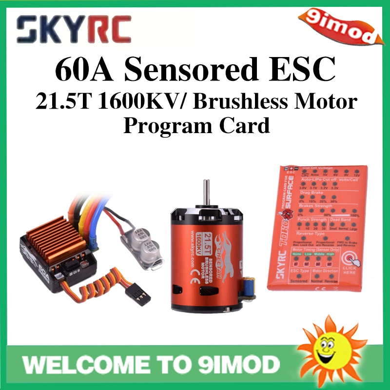 

SkyRC Cheetah Cheetah 21.5T 1600KV/ Brushless Motor+1/10 60A Sensored ESC Program Card Combo Power System for 1/10 1/12 RC Car