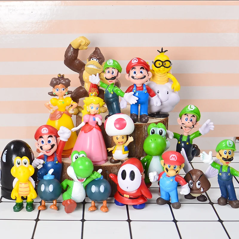 18 шт./компл. Super Mario Bros ПВХ действия цифры Йоши Персик Принцесса Луиджи застенчивый Гай Одиссея Ослик Конг модель игрушки Фигурки Куклы