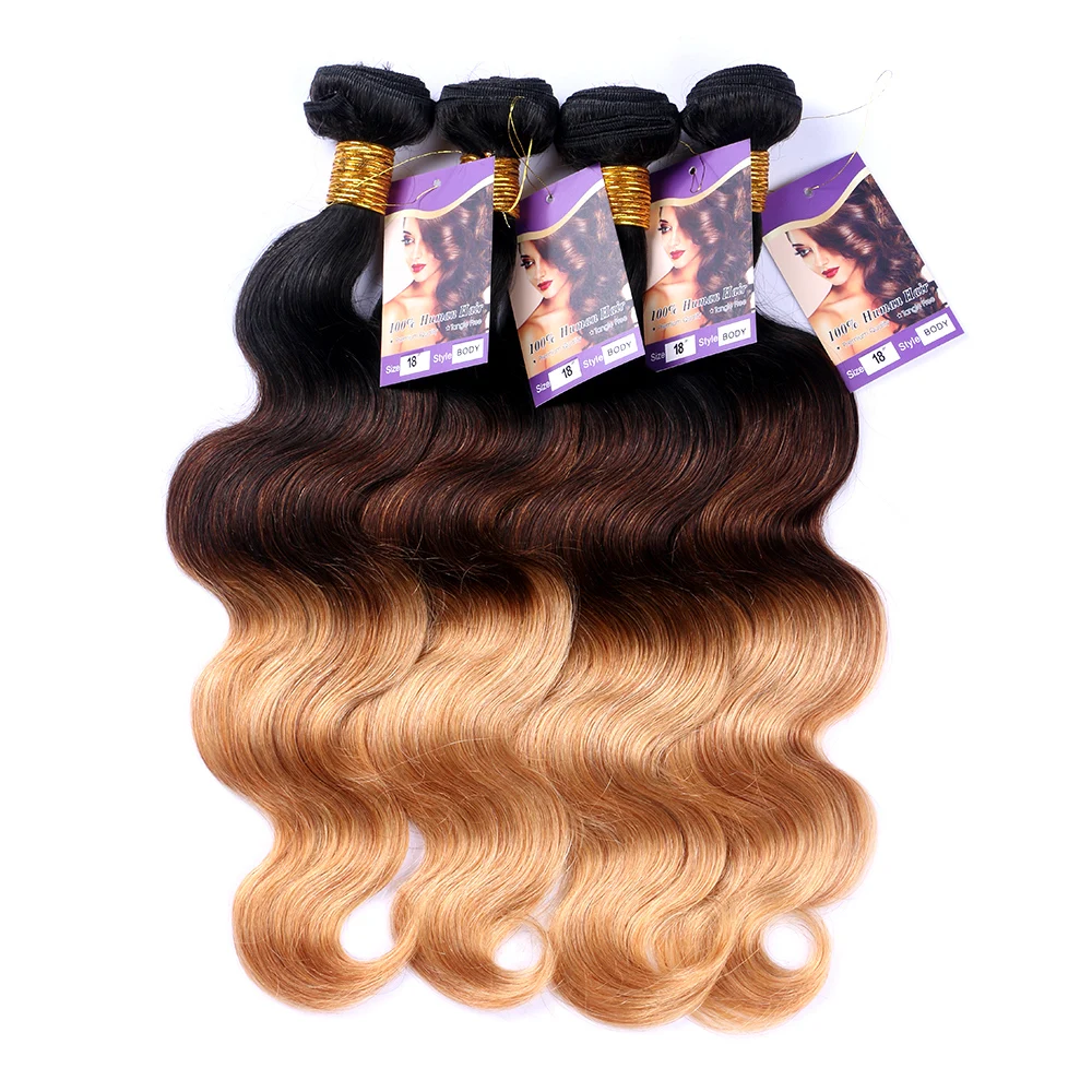Onda do Corpo Extensões de Cabelo Real Barato Loira Ombre Cabelo Humano Bndles 3 Pçs t 1b - 4 27 Bom Mel 4 Pacotes com 3/4