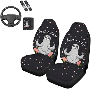

Car Seat Cover Set with Steering Wheel Cover Set of 6, Bucket Seat Cover with Armrest Waterproof Washable, Console Armrest Cover