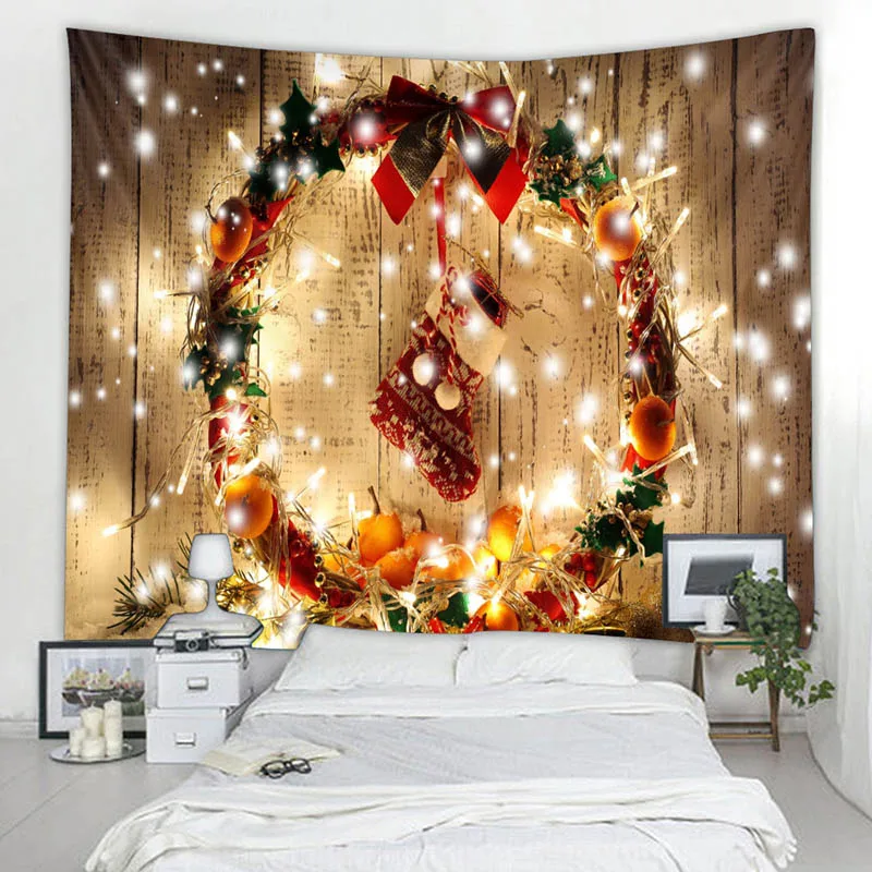 С Рождеством гобелен Telas Decorativas para pared, прохладные огни Рождественские елки Настенный Ковер картины хиппи домашний декор