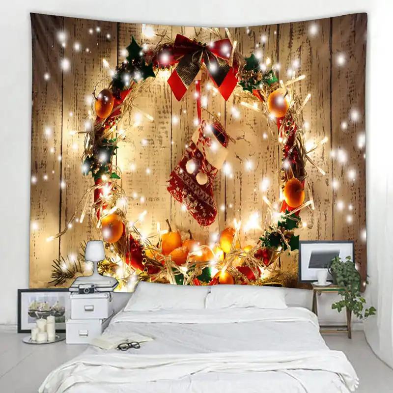 Merry Christmas Tapestry Telas Decorativas Para Pared Cool Lights Christmas Trees Wall Hanging Carpet Paintings Hippy Home Decor