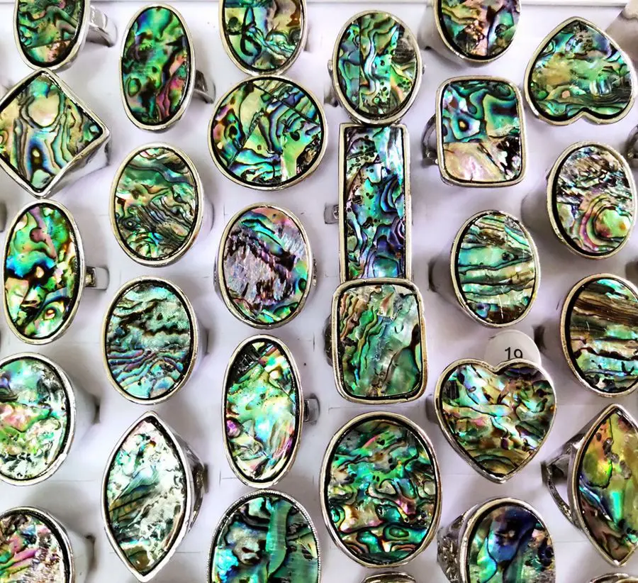 Wholesale Bulk lots 30pcs Huge Shapes Mix Silver-Plated Colorful Shell Ring Exaggerative Big Stone Rings Fashion Jewelry 3