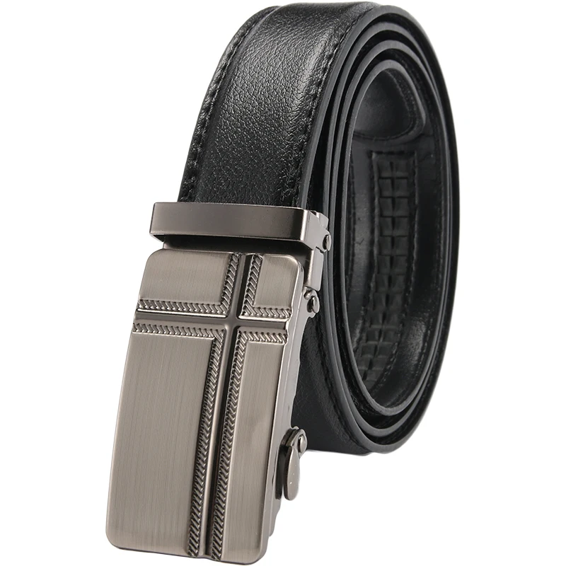 

Business Men's Belts, Fashion Solid Color Metal Automatic Buckle Belt Men 115cm black
