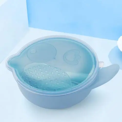 Миска для кормления новорожденного ребенка+ ложка для кормления, двойная коробка, теплоизоляционная миска с ложкой, посуда - Цвет: Синий