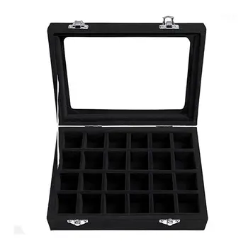 

24 Girds Earrings Ring Jewelry Storage Box Elegant Stackable Jewelry Tray Case Holder Organizers Storage Showcase with cover