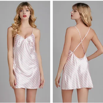 

QWEEK Satin Sleepwear Women Nightwear Nightdress Chest Push Up Summer Nightgown Ladies Night Wear Nighties for Women Sleep Wear