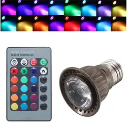 E27 3W RGB лампа с пультом дистанционного управления красочный меняющий светодиодный электрическая лампочка, переменное напряжение 85-265 в