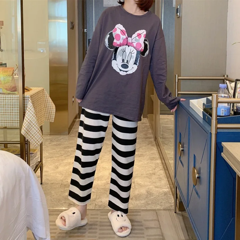 Mickey Minnie the Lion King print girl long-sleeved pajamas autumn cute loose long-sleeved trousers pajamas home service suit 2