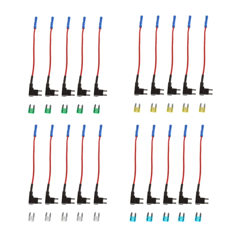 

5 Pcs Add Circuit Mini Blade Fuse Box Holder ACS ATO ATC Piggy Back Tap 15A/20A/25A/30A fuse plug with wire lead without cutting