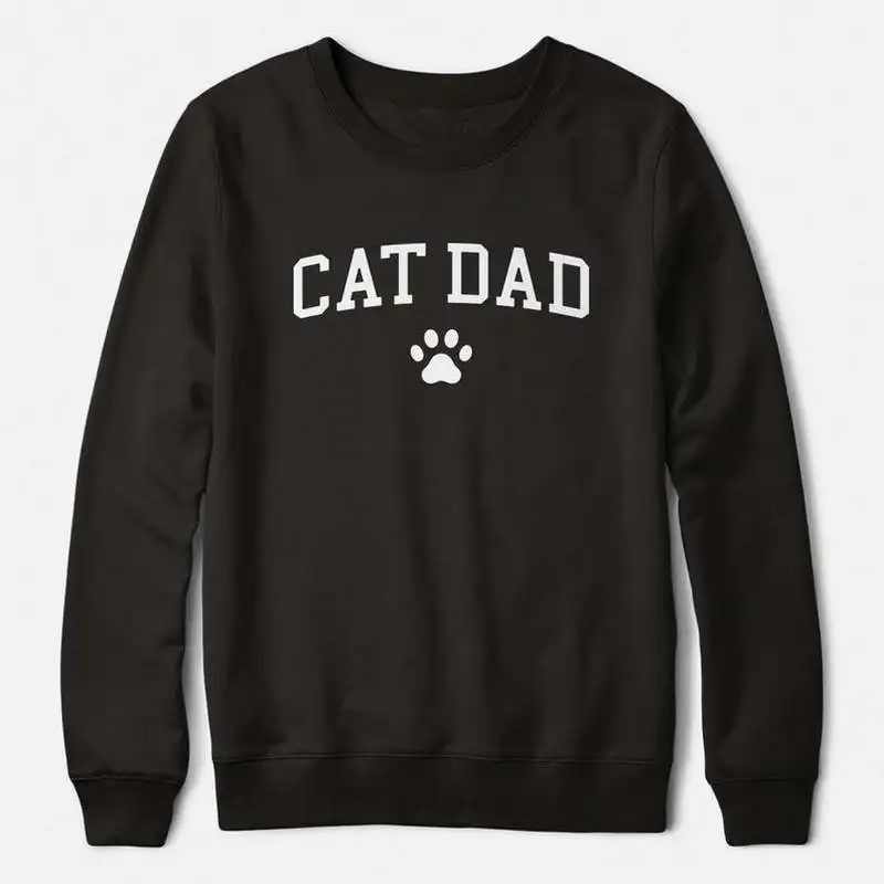 2019 Autumn Winter Cat Dad Sweatshirt Unisex Stay At Home Fur Papa Lover Top Full Sleeve Casual Pullover | Женская одежда