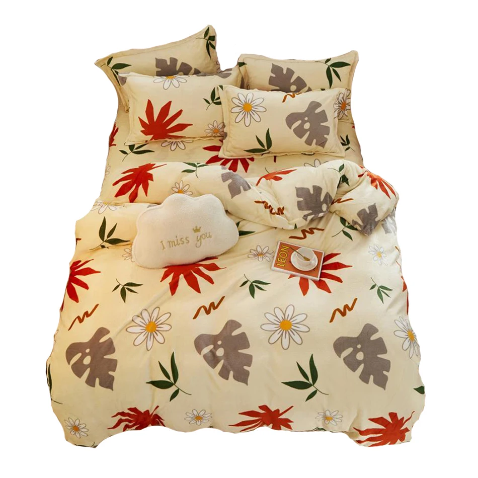 

Duvet Cover Set Home Textile for Euro, Microfiber Polyester Flannel,Nordic Bedding Case Comforter,Deep Pockets with Zipper,Warm