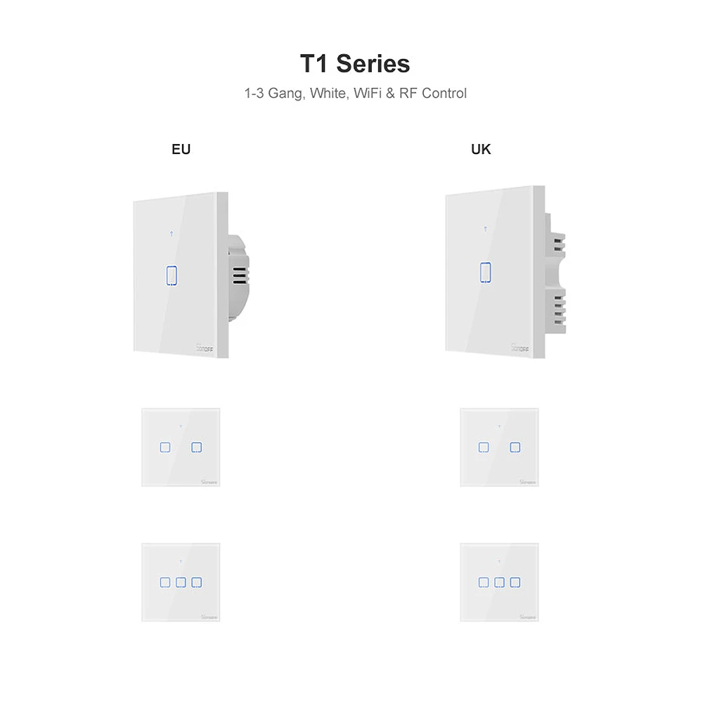 Интеллектуальный выключатель света SONOFF T1EU1C-TX 1/2/3 Smart Wi-Fi настенный выключатель дистанционного Управление; приложение Управление таймер разъем EU Стандартный для Google Home/Nest Alexa