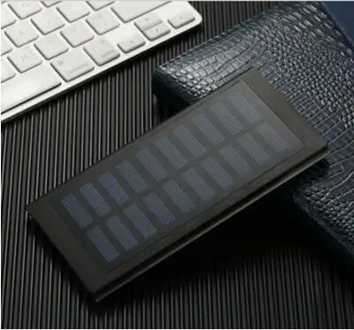 Тонкий внешний аккумулятор 10000 мА/ч, солнечное зарядное устройство 10000 мА/ч, портативное зарядное устройство для мобильного телефона, аккумулятор - Цвет: Черный