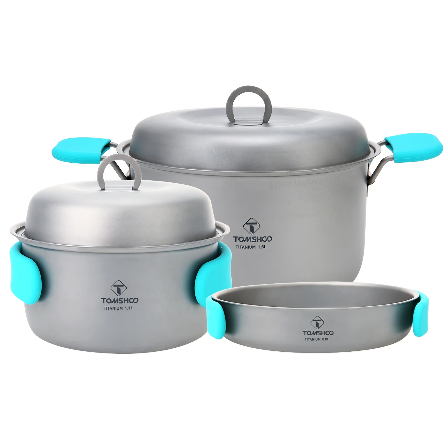 

TOMSHOO 3 Piece Titanium Cookset Outdoor Cookware Picnic Pan