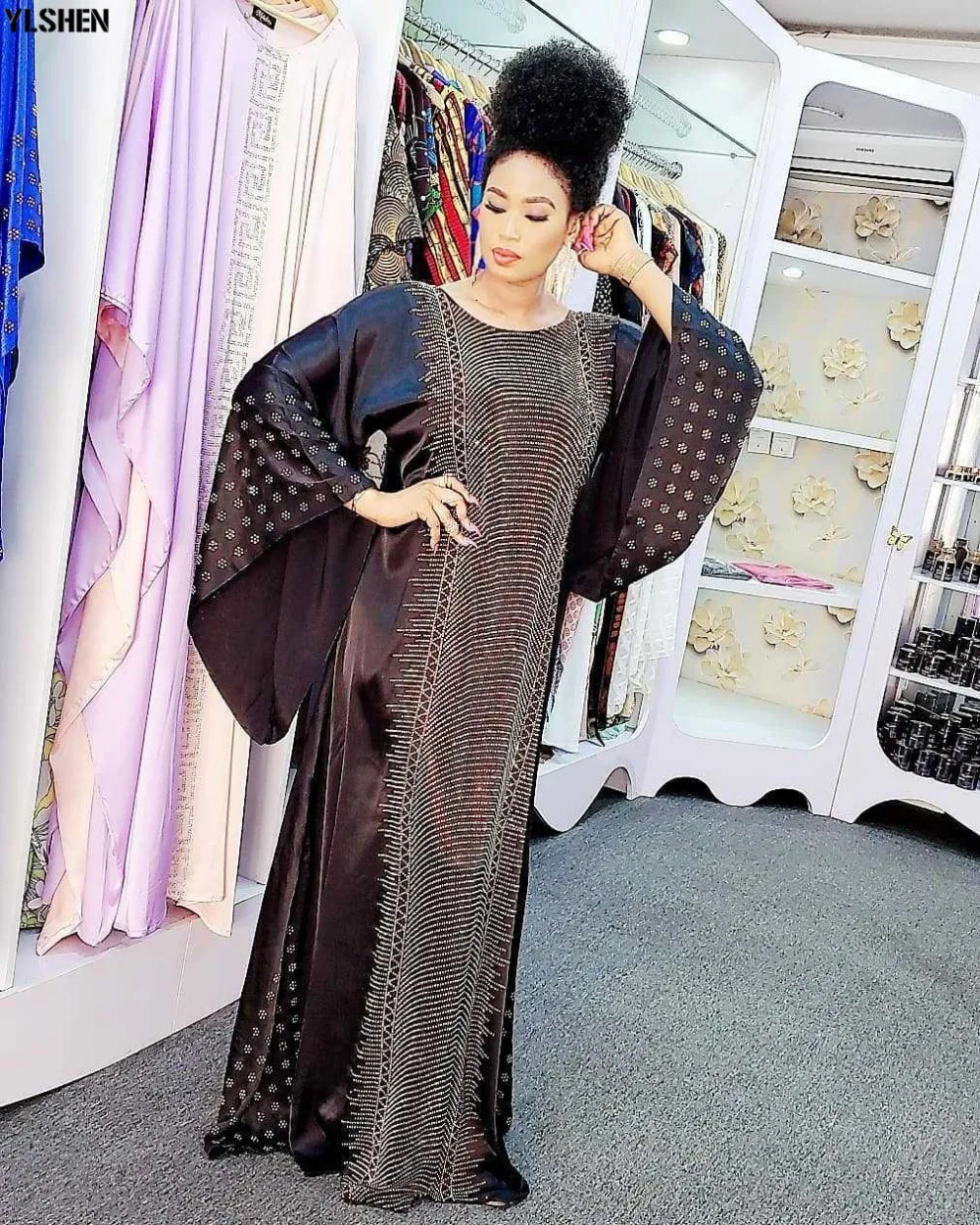 Plus Size African Dresses Abayas for Women Dashiki Diamond African Clothes Abaya Dubai Robe Evening Long Muslim Dress 03