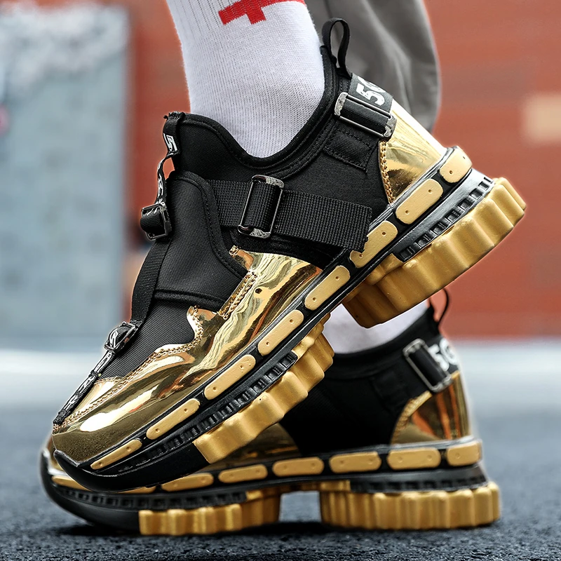 

2019 fashion Men Running walking sport shoes sneakers gym High Quality male Gold Red Sports Reflective