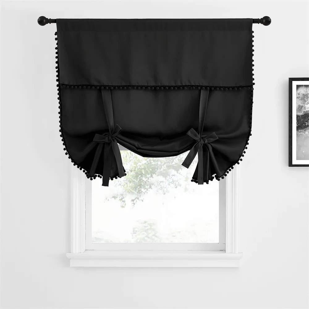 NICETOWN Tie Up Shade Rod Pocket Blackout Curtain with Small Ball Modern European and American Style for Kitchen Small Window 