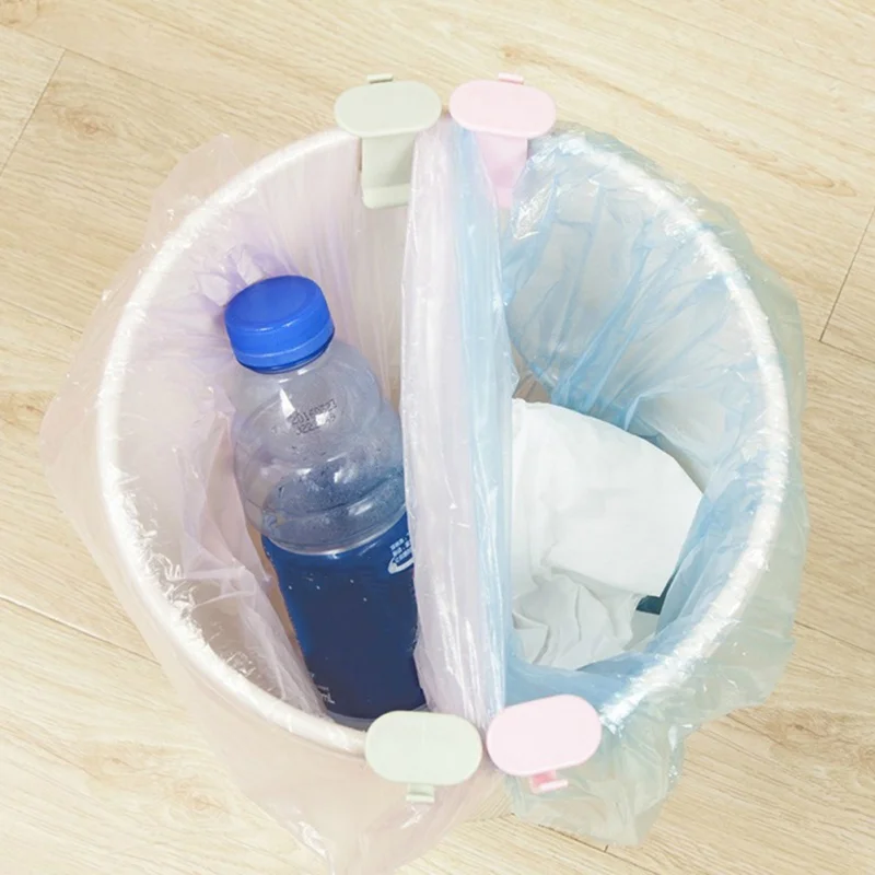 

2pcs Waste Basket Clip Portable Garbage Bag Fixed Anti-slip Clip Household Waste Bin Side Clip For Kitchen cleaning tool2