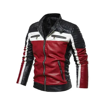 

Velvet Leather Jacket PU Jacket Coat Youth Motorcycle Color Block 2020 New Winter Leather Men's Outwear Fall Zipper Slim Coats