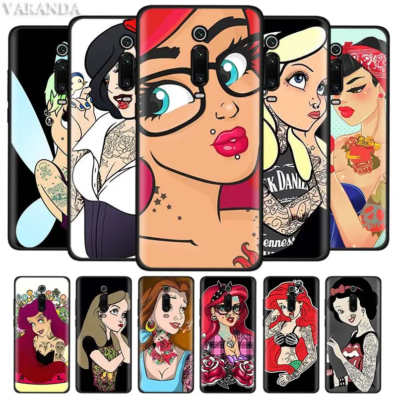 

Princess Tattoo Cases for Xiaomi Redmi Note 8 8T 7S 7 6 K20 Pro 8A 7A 6A Shell Black Soft Silicone Cover Coque