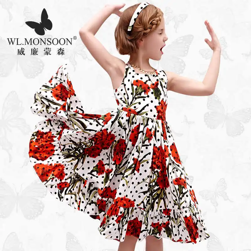 W. L. Monsoon/Брендовая детская одежда Новинка года; летнее шифоновое платье с цветочным рисунком для девочек кружевное платье принцессы с короткими рукавами - Цвет: Золотой