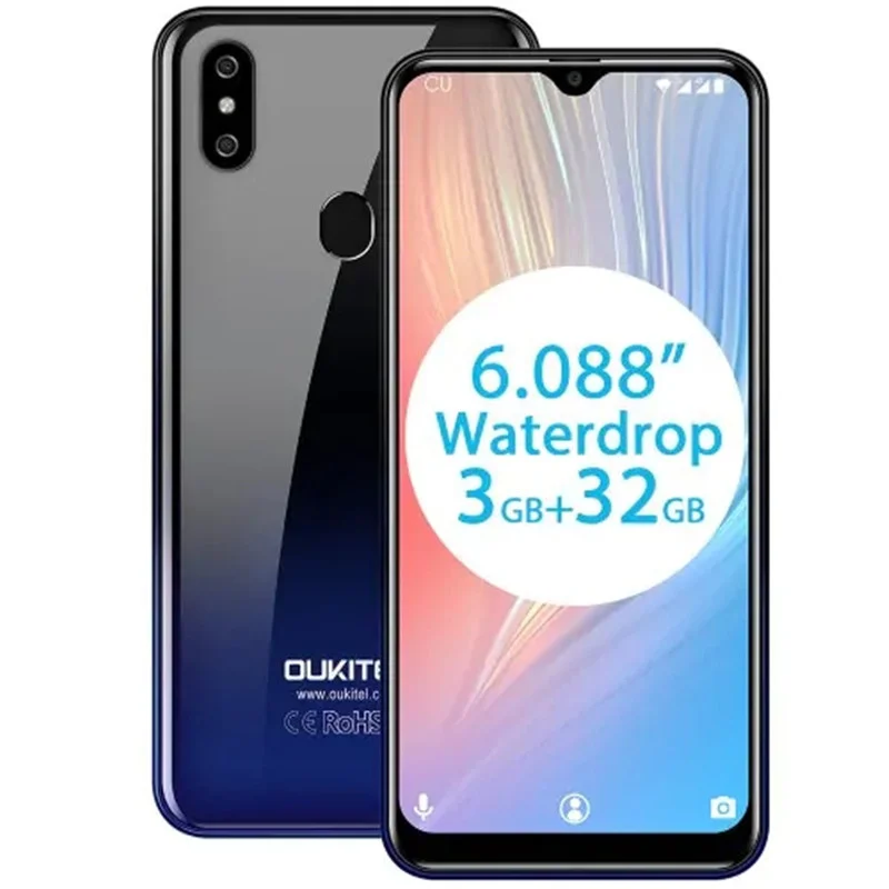  OUKITEL C15 Pro+ Smartphone 3GB RAM 32GB ROM 6.088'' 19:9 Waterdrop Android 9.0 Pie MT6761 Fingerpr