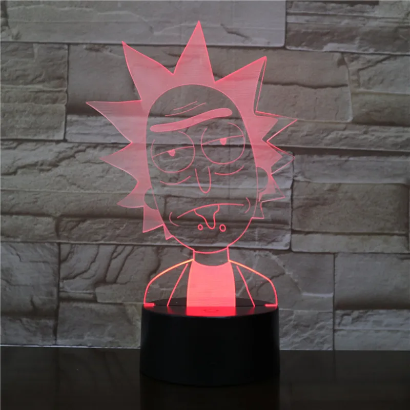 3D Led Bedside Night Light Shape Usb Table Lamp Rick and Morty 7 Color Changes Home Decor Bedroom Sleep Lighting Fixture Gifts