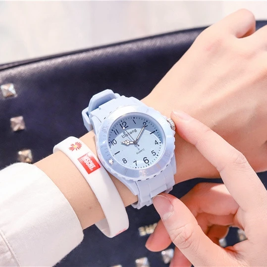 Fashion Silicone Women Watches Simple Sport Ladies Quartz Wristwatches Ulzzang Brand Fresh Children Clock Gifts Relogio Feminino sky blue