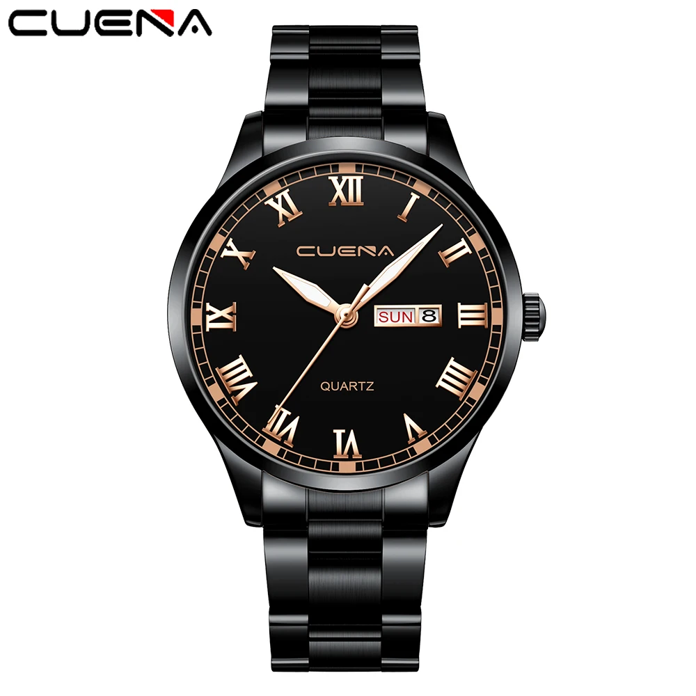 

New Luxury CUENA Men's Business Steel Belt Watch Stainless Steel watch Calendar Quartz Watch Мужские часы relógio masculino