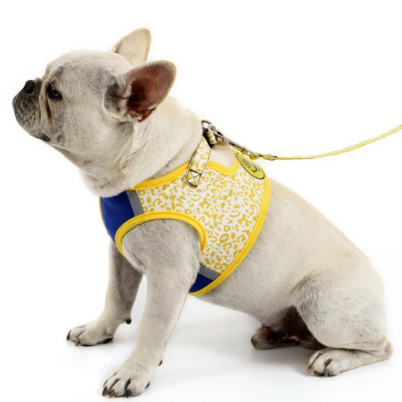

Pet dog leopard print canvas chest back small dog teddy pet dog leash chest strap