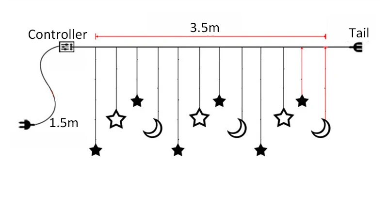 3,5 м светодиодный Сказочный светильник для занавесок с вилкой EU/US/UK, лунная звезда, пентаграмма, гирлянда, светильник s для рождества, праздника, свадьбы