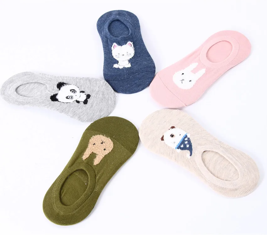 Spring And Summer New Style Japanese-style Cute Cartoon Cotton Women’s Boat Socks Silica Gel Anti-slip Hidden Socks WOMEN'S