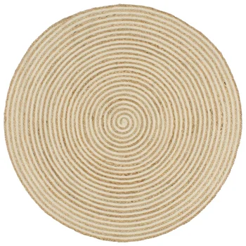 

Carpet handmade jute with white spiral print 150 cm For Home Hotel Floor Protection Living Room Decor Washable Carpet