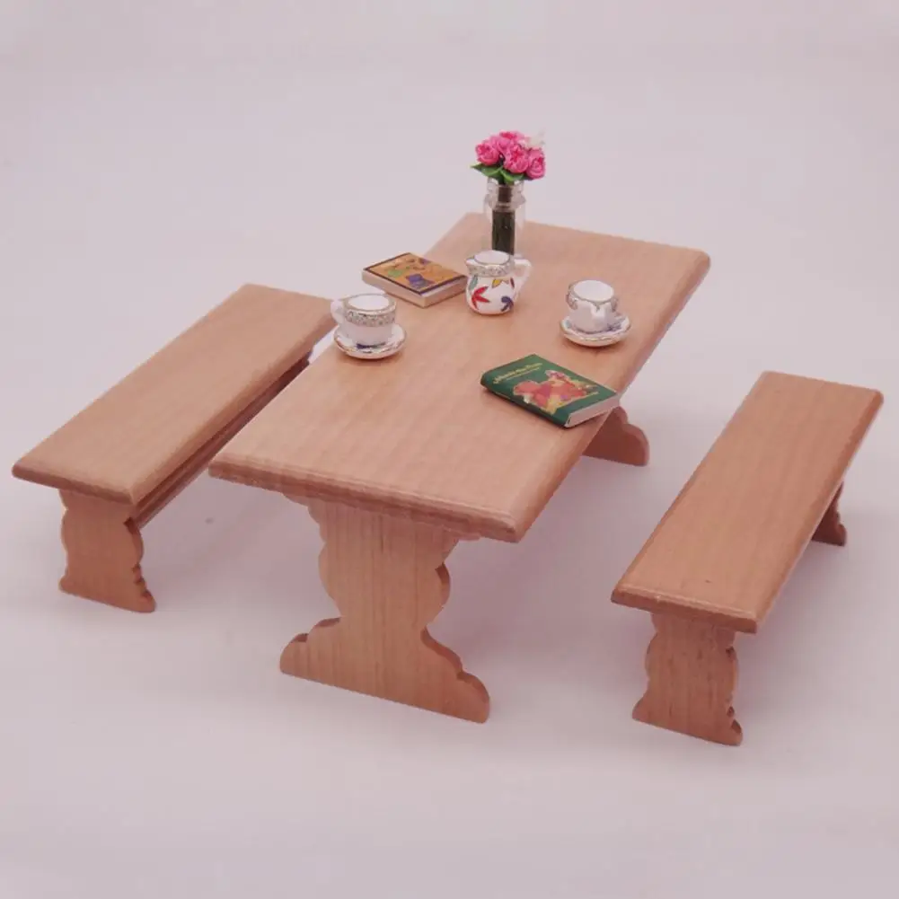 1/12 Wooden Miniature Dining Table Bench Toy Dollhouse Living Room Decoration Accessory New |