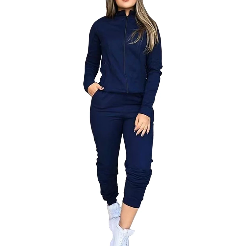 Laamei Fashion 2 Pieces Tracksuit Warm Sportwear Sets Women Autumn Zipper Jacket Sport Coat+Casual Jogger Sweatpants Sets