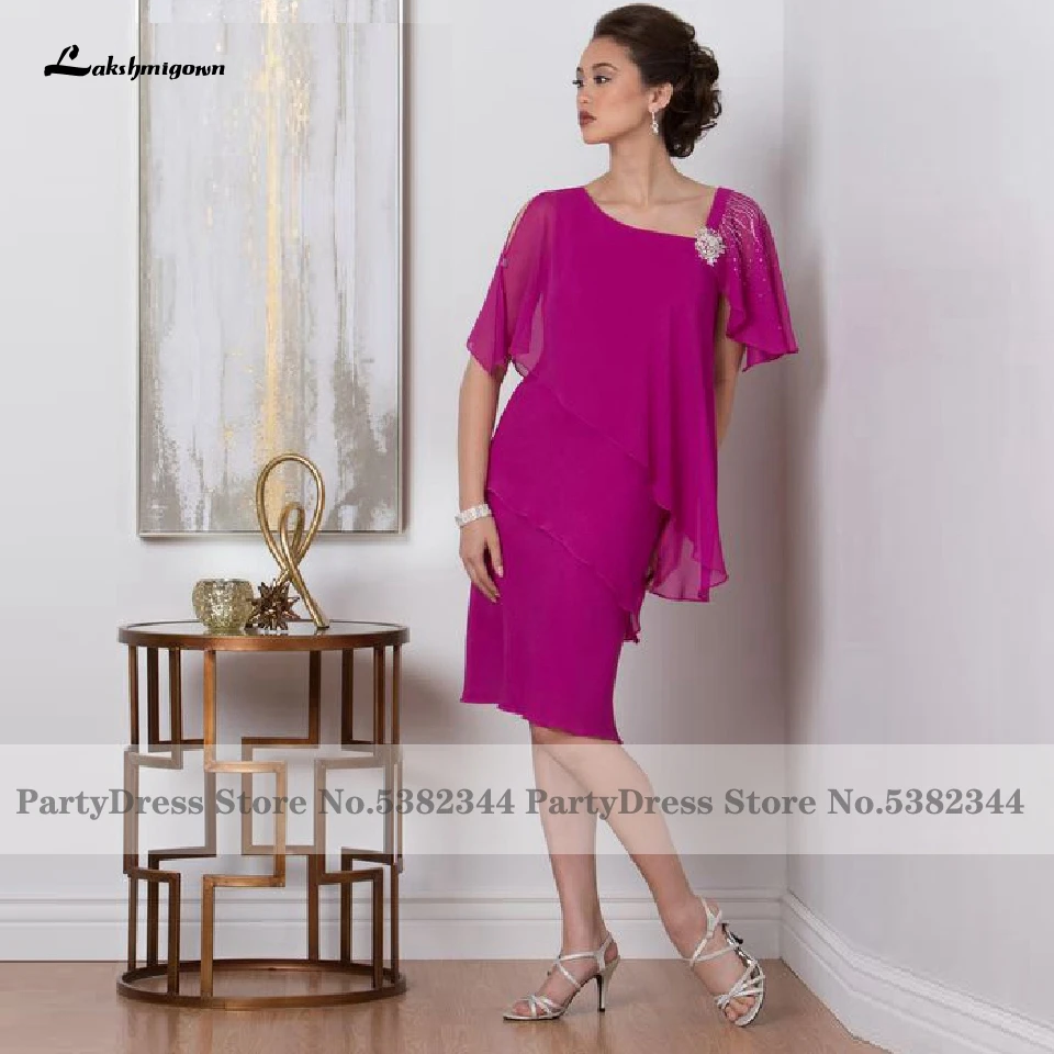 Elegant Mother of The Bride Dress 2020 Robe de Soiree Plus Size Short Evening Hot Pink Chiffon Ruffles Night Party Gown | Свадьбы и