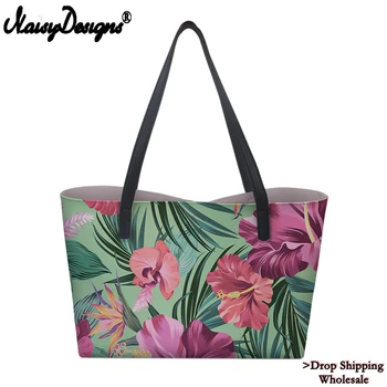 

2020 PU Women Handbag Tote Ladies Casual Tropical Flower Prints Big Shoulder Bag Beach Bolsa Feminina Drop Shipping Free Custom