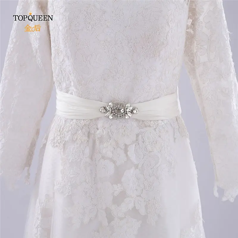 White TOPQUEEN S336 Свадебные ремни с блестками для женщин платья горный хрусталь пояс женский ремень свадебный пояс стиль пояс невесты - Цвет: White