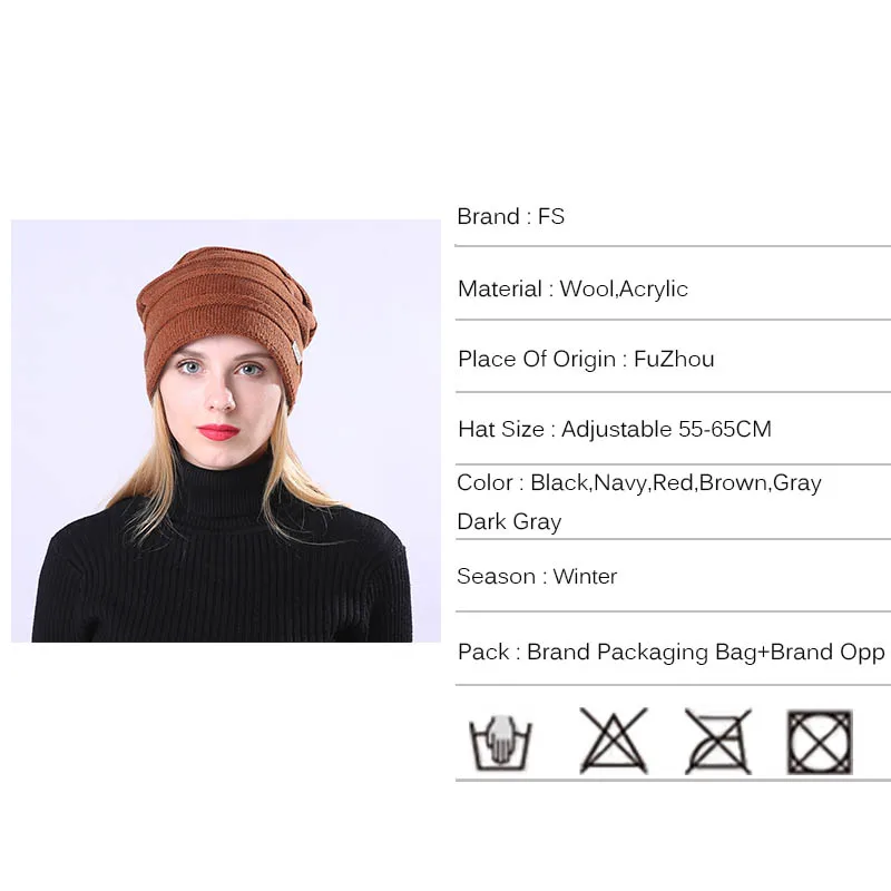 FS Высокое качество шерсти вязаный Рыбак Beanie зима для женщин Открытый Лыжный ветрозащитный Уха Защиты Slouchy Мешковатые Шапочка Hat