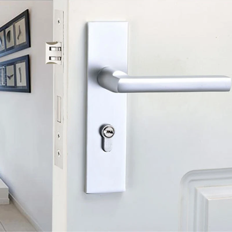 

1PC Aluminum Door Lock European Minimalist Silver Bedroom Interior Door Handle Lock Cylinder Security Locks with Accessories