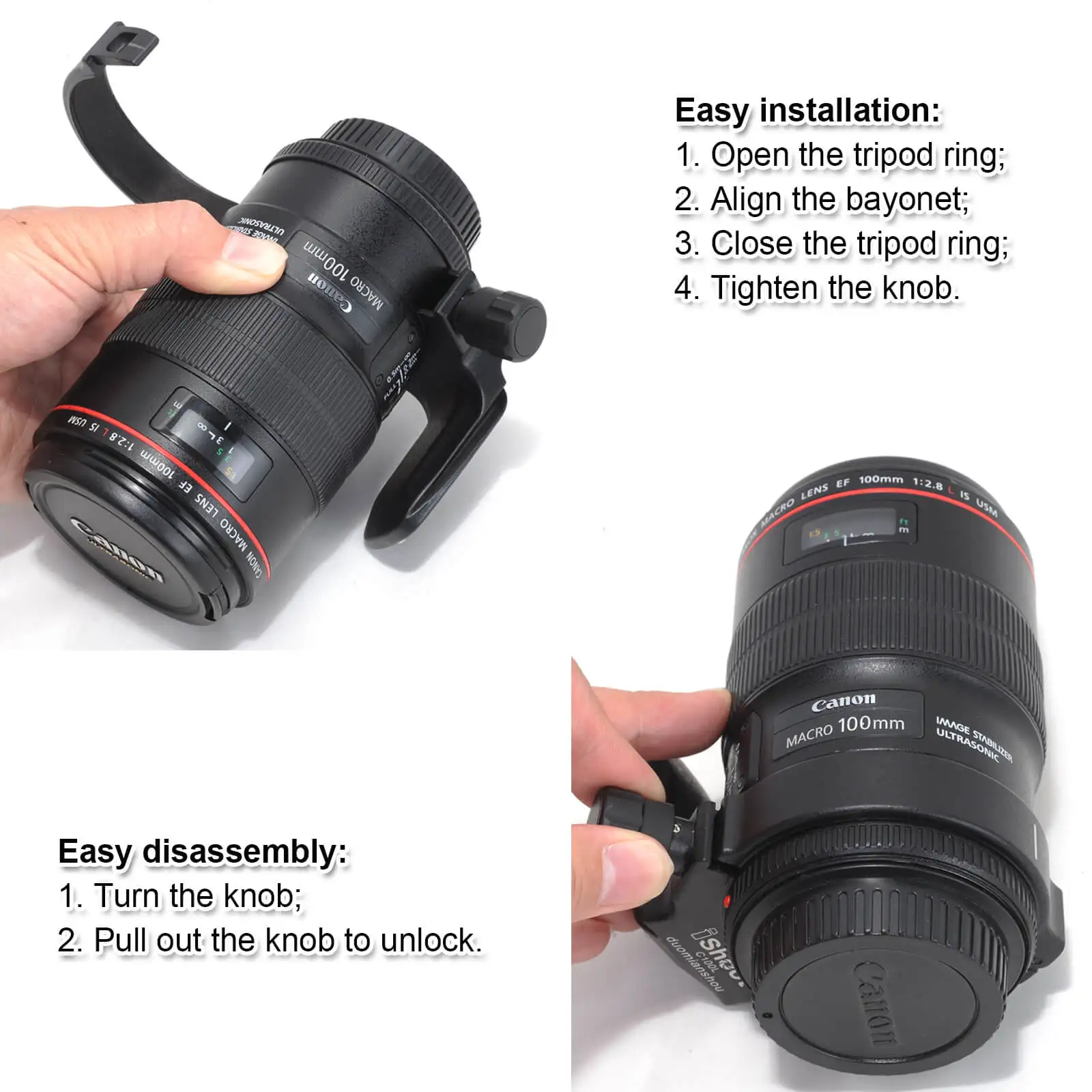 Bague De Montage Trépied Pour Canon RF 100 Mm F/2.8L Macro - Compatible Arca-Swiss, Plaque QR Incluse
