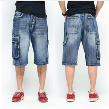

NEW 2016 Men Loose Jeans HIP HOP Skateboard short Jeans Men's Fashion trousers Size 30-46 Big pockets