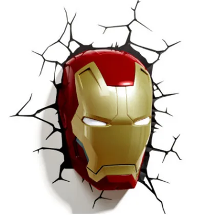 Marvel Мстители светодиодный настенный светильник спальня гостиная 3D креативный светильник Железный человек для человека-паука Халк Дэдпул капитан Американский Quake - Цвет: Ironman mask