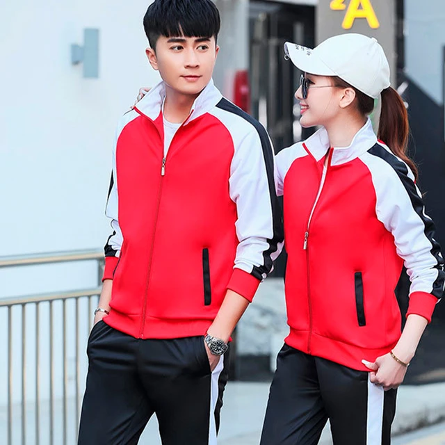 Ke primavera e outono agasalho vermelho de manga comprida terno masculino e  feminino casal família roupas esportivas junior high school conjunto de  esporte feminino - AliExpress