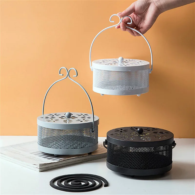

Retro Mosquito Coil Holder Box Storage basket Metal Hollow Mosquito Holder Garden Burner Insect Repellent Hanging Box Repellent
