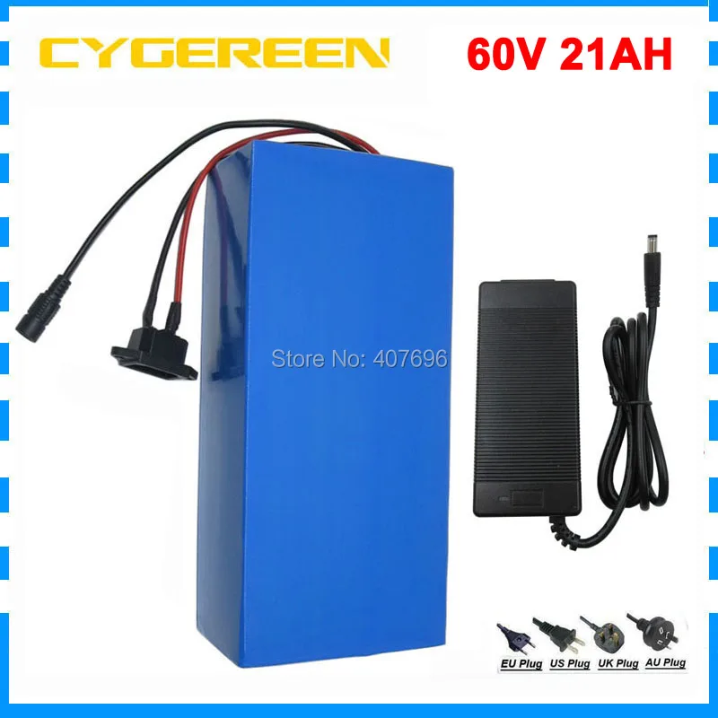 

3500W 60V 21AH Lithium battery 60V electric bike battery 3000mah 30Q 5C 15A cell with 60A BMS 67.2V 2A Charger